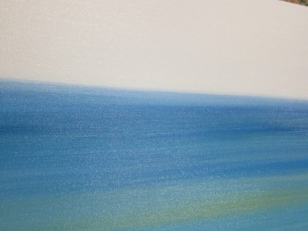 36x12 Abstract Seascape Painting Blue White Turquoise Calm Ocean Waters Art Ships Immediately