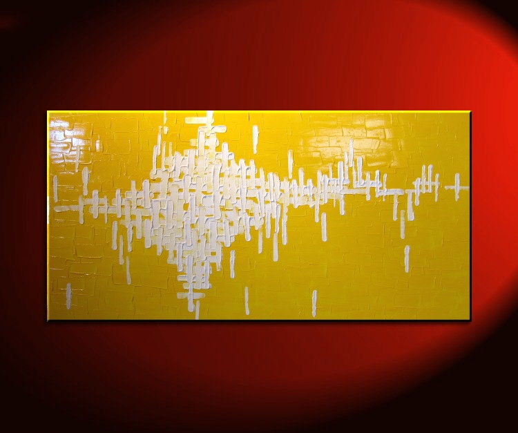 Abstract Painting Yellow Large Bright Happy Modern Original Knife Art Sunshine Yellow Uplifting 48x24 Custom