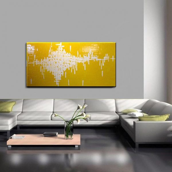 Abstract Painting Yellow Large Bright Happy Modern Original Knife Art Sunshine Yellow Uplifting 48x24 Custom