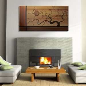 Abstract Tree Painting Large Earth Tones Brown Copper Gold Tan with Burgundy Blossoms Elegant Art 48x24 Mails Quickly