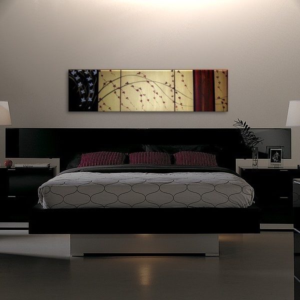 Asian Abstract Painting Large Custom Zen Gold Red and Black, Bamboo, Cherry Blossoms and Wild Orchids HUGE Original Art 60x16