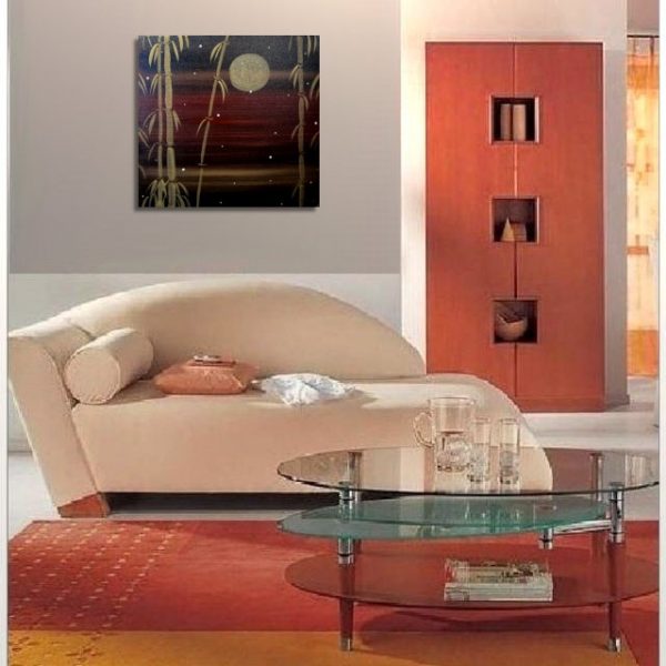 Bamboo Painting Winter Art Triptych Painting Black and Gold Original Asian Style Zen Chinese Painting Sunset 18x18