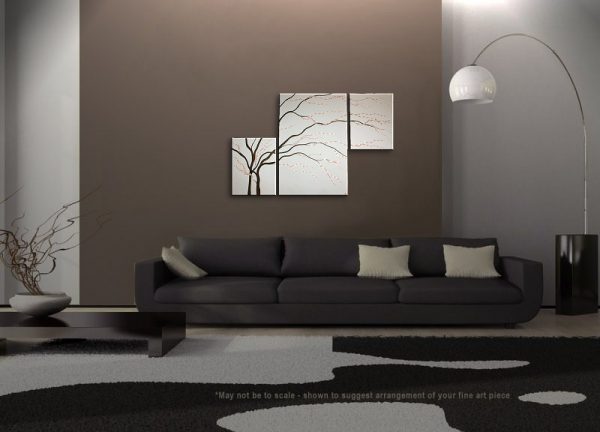 Black and White Painting Wall Art Cherry Blossom Art Elegant Modern Abstract Huge Original Spa Home Decor Custom 56x36