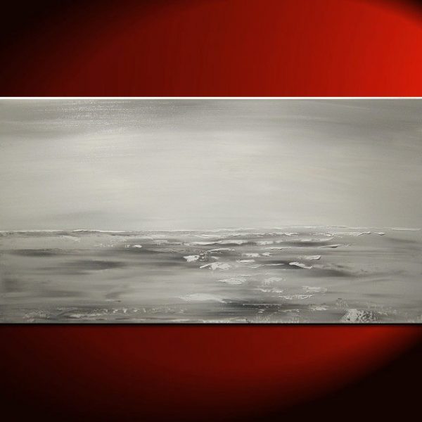 Black and White Seascape Grey Ocean Art Large Ocean Painting Calm Seas Wide Layout 48x24 Custom
