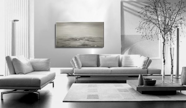 Black and White Seascape Grey Ocean Art Large Ocean Painting Calm Seas Wide Layout 48x24 Custom