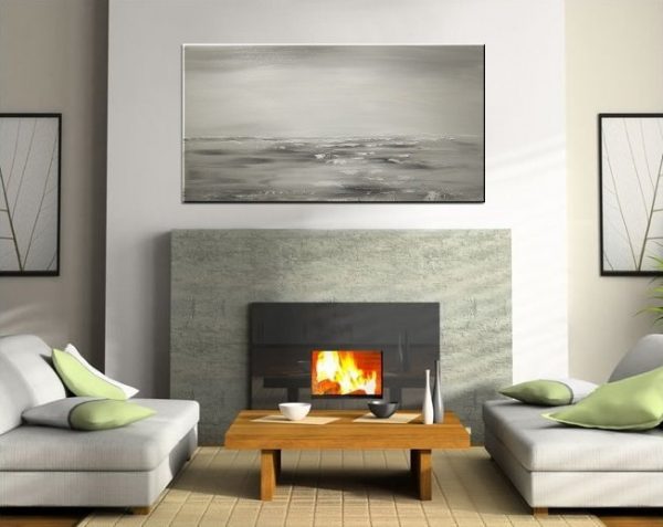 Black and White Seascape Grey Ocean Art Large Ocean Painting Calm Seas Wide Layout 48x24 Custom