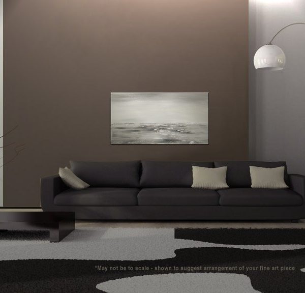 Black and White Seascape Grey Ocean Art Large Ocean Painting Calm Seas Wide Layout 48x24 Custom