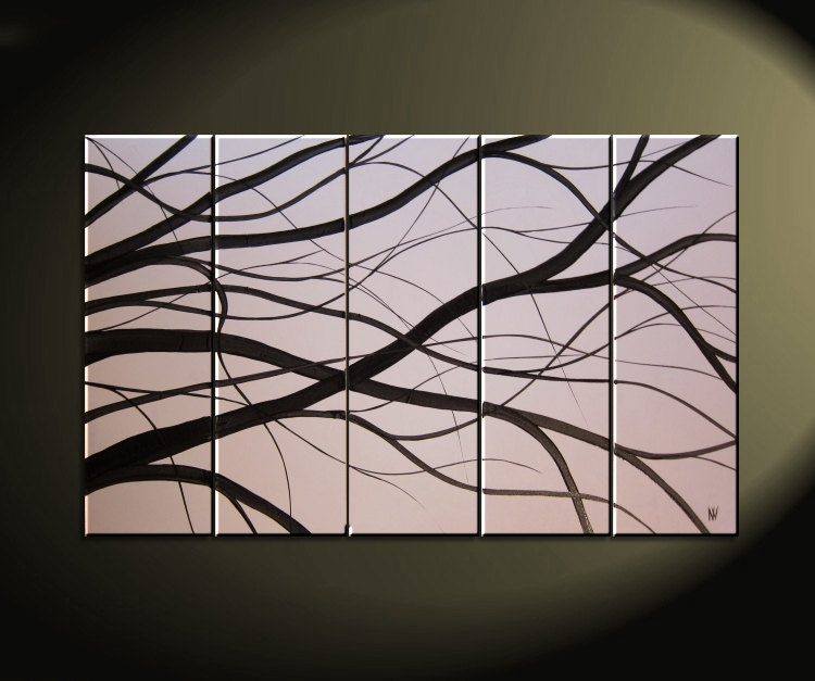 Black and White Tree Branches Painting Large Art Modern Abstract HUGE Elegant Original Monochrome 40x24 Mails Quickly
