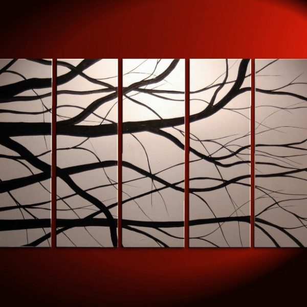 Black and White Tree Branches Painting Large Art Modern Abstract HUGE Elegant Original Monochrome Custom 60x36
