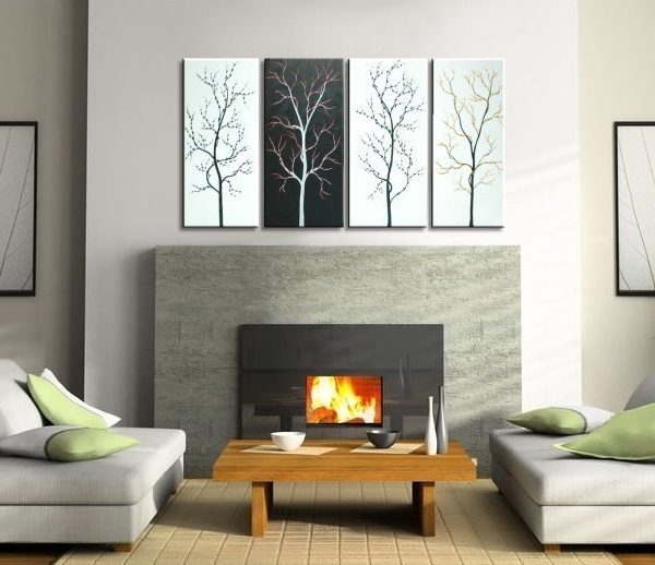 Black and White Tree Painting Zen Asian Cherry Blossom Art Monochrome branches Custom 60x30 customizeable
