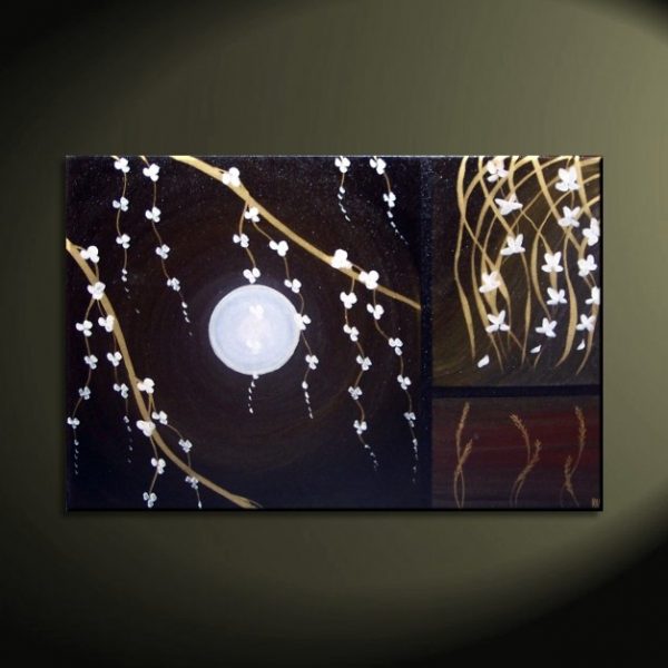 Black Modern Acrylic Painting Blossoms, Orchids and Wheat Original Art Golds, Reds and White Custom 36x24