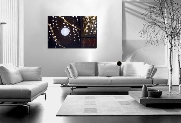 Black Modern Acrylic Painting Blossoms, Orchids and Wheat Original Art Golds, Reds and White Custom 36x24