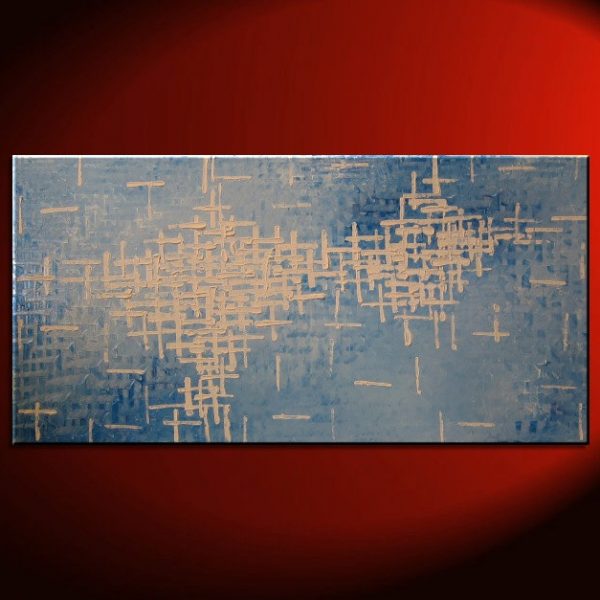 Blue Abstract Painting Textured Knife Art Large Original Modern Impasto Calm Blues and White Contemporary Uplifting Art 48x24 CUSTOM