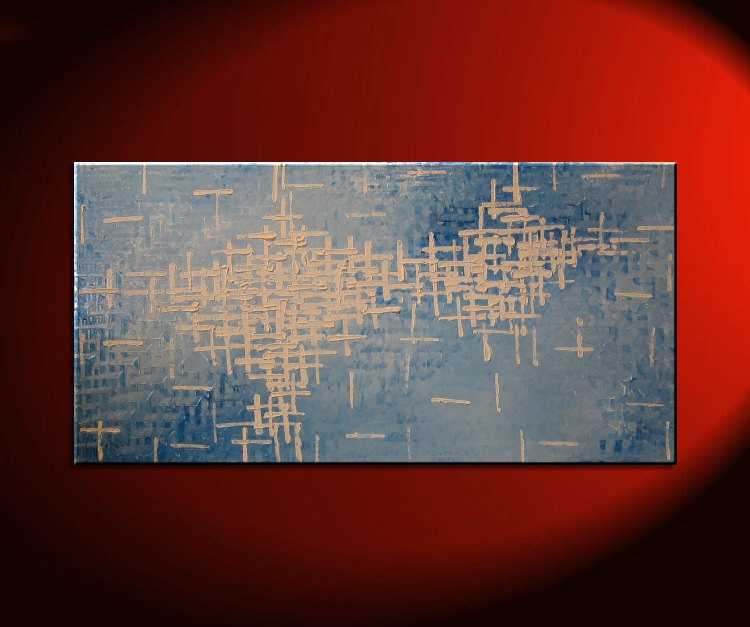 Blue Abstract Painting Textured Knife Art Large Original Modern Impasto Calm Blues and White Contemporary Uplifting Art 48x24 CUSTOM