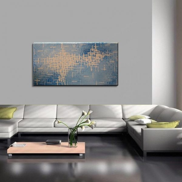 Blue Abstract Painting Textured Knife Art Large Original Modern Impasto Calm Blues and White Contemporary Uplifting Art 48x24 CUSTOM