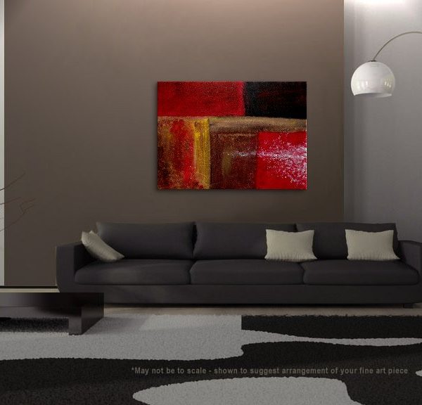 Bold Red Modern Abstract Painting Urban Original Art on Stretched Canvas Brown Yellow White Accent Colors Custom 40x30