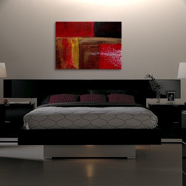 Bold Red Modern Abstract Painting Urban Original Art on Stretched Canvas Brown Yellow White Accent Colors Custom 40x30