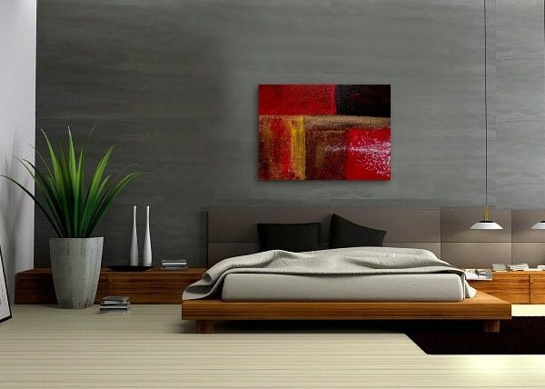 Bold Red Modern Abstract Painting Urban Original Art on Stretched Canvas Brown Yellow White Accent Colors Custom 40x30