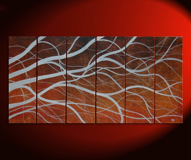 Brown and White Painting Tree Branches 6 Piece Multi Panel Modern Abstract HUGE Original Art Large Burnt Orange Custom 72x36