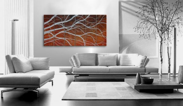 Brown and White Painting Tree Branches 6 Piece Multi Panel Modern Abstract HUGE Original Art Large Burnt Orange Custom 72x36