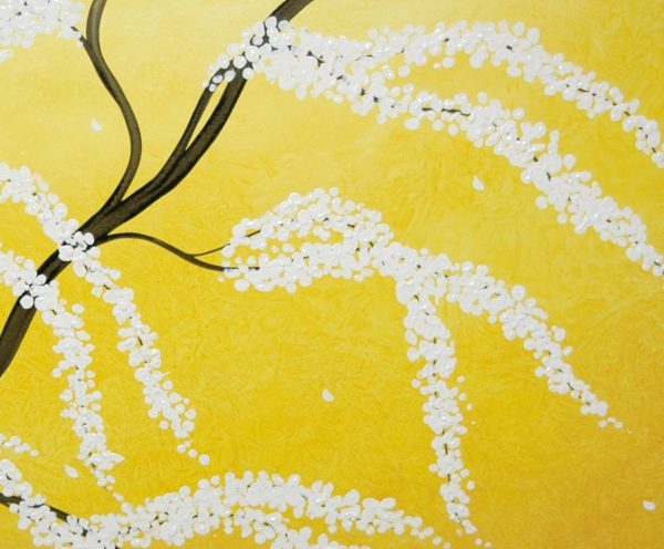 Cherry Tree Art HUGE Cherry Blossom Painting Sunny Yellow Love Birds Zen Asian Style Calming Peaceful Textured Impasto Wall Art 72x36 Custom