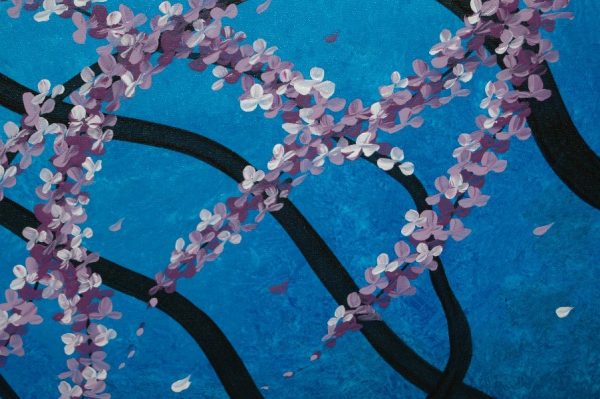 Custom Size Painting Cherry Blossom Painting Vibrant Blues Purples Lilacs Fresh Zen Asian Style Calming and Peaceful Wall Art 45x30
