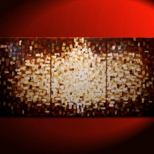 Custom Textured Painting Brown Red Modern Abstract Art Yellow White Sun Burst Original Big Palette Knife Art 72x36