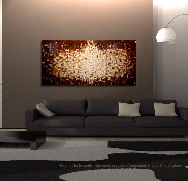 Custom Textured Painting Brown Red Modern Abstract Art Yellow White Sun Burst Original Big Palette Knife Art 72x36
