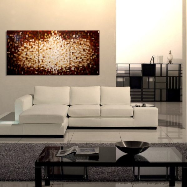 Custom Textured Painting Brown Red Modern Abstract Art Yellow White Sun Burst Original Big Palette Knife Art 72x36