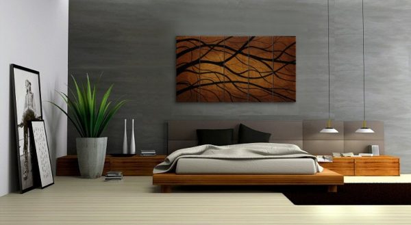 HUGE Tree Branch Painting Modern Abstract Original Art Large Chocolate Espresso Brown and Black Custom Five Canvases 60x36