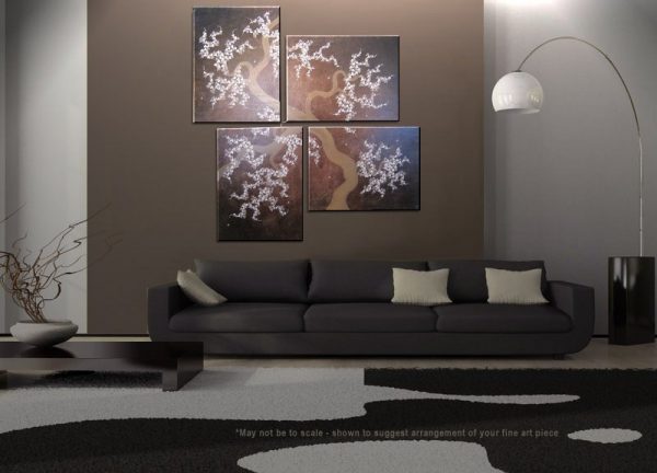 HUGE Wall Art Chocolate Brown Large Painting Contemporary Abstract Asian Fusion Gnarly Plum Blossom Art 79x82 Custom