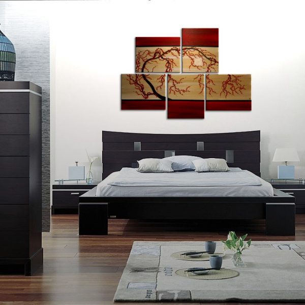 HUGE Zen Wall Art Red and Gold Large Painting Contemporary Abstract Asian Fusion Gnarly Plum Blossom Art Custom 56x40