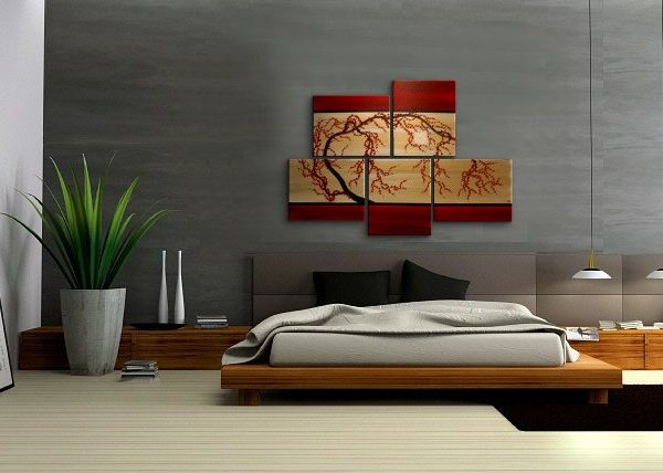 HUGE Zen Wall Art Red and Gold Large Painting Contemporary Abstract Asian Fusion Gnarly Plum Blossom Art Custom 56x40