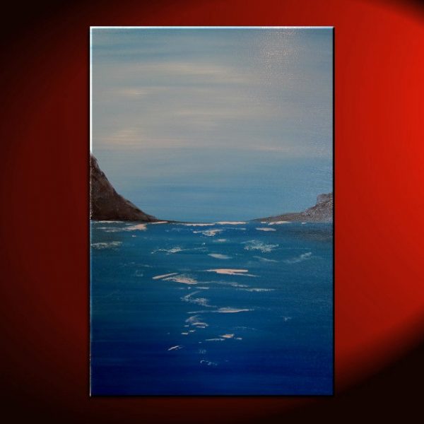 Large Abstract Seascape Painting Cliffs and Ocean Art Blue White Slate Grey Textured Impasto 24x36 mails quickly