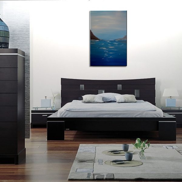 Large Abstract Seascape Painting Cliffs and Ocean Art Blue White Slate Grey Textured Impasto 24x36 mails quickly
