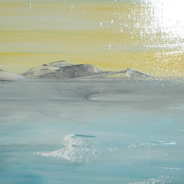 Large Abstract Seascape Painting with Hills Blue Yellow Purple Original Palette Knife Art Ships Fast Oversized Artwork 48x36