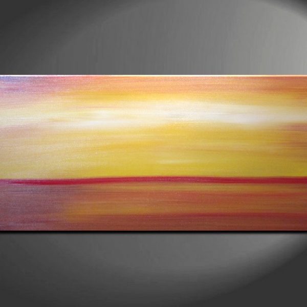 Large Abstract Seascape Sunset Yellow Orange Painting Calming Happy Seas Ships Immediately HUGE 48x24