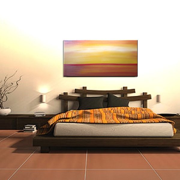 Large Abstract Seascape Sunset Yellow Orange Painting Calming Happy Seas Ships Immediately HUGE 48x24