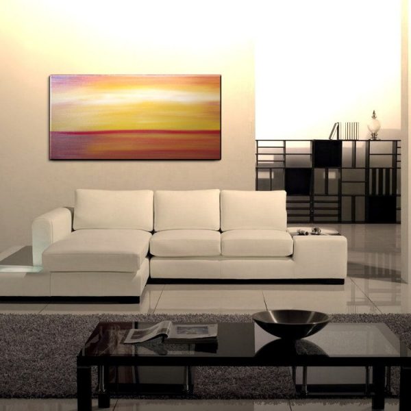 Large Abstract Seascape Sunset Yellow Orange Painting Calming Happy Seas Ships Immediately HUGE 48x24