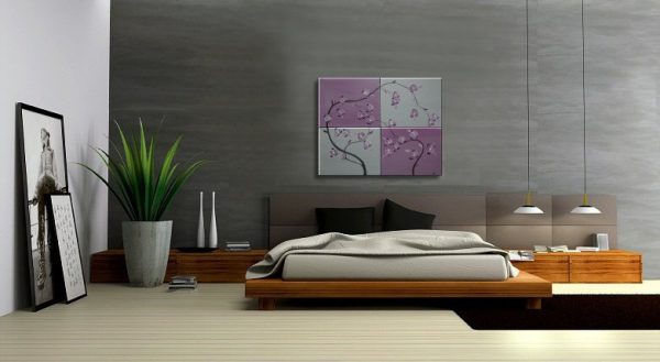 Large Acrylic Orchid Painting Huge Silver and Purple Lilac Delicate Elegant Original Art Four Stretched Canvases 40x32 Custom