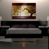 Large Acrylic Painting Love birds in Cherry Blossom Tree Burgundy Red and Gold Seascape Wall Decor 45x30 Custom
