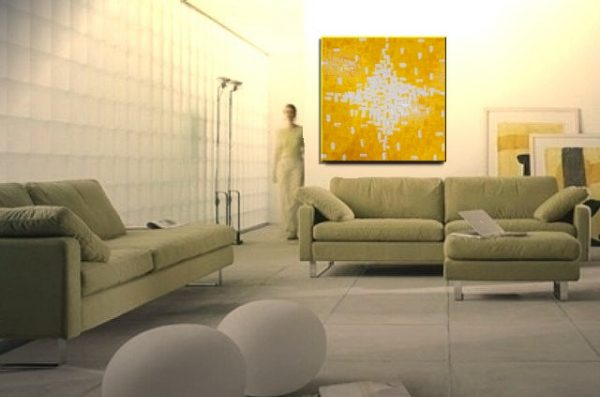 Large Acrylic Painting Sunny Yellow Textured Knife Painting Ready to mail out 30x30