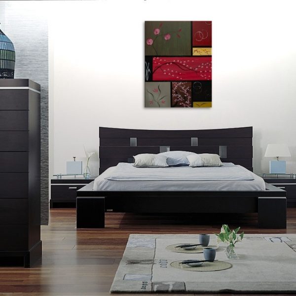 Large Asian Painting Zen Orchids Blossoms Wheat and Circles Warm Colors Original Art on Stretched Canvas Custom 36x48 Greens Reds Browns
