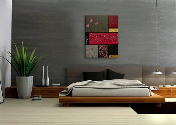 Large Asian Painting Zen Orchids Blossoms Wheat and Circles Warm Colors Original Art on Stretched Canvas Custom 36x48 Greens Reds Browns