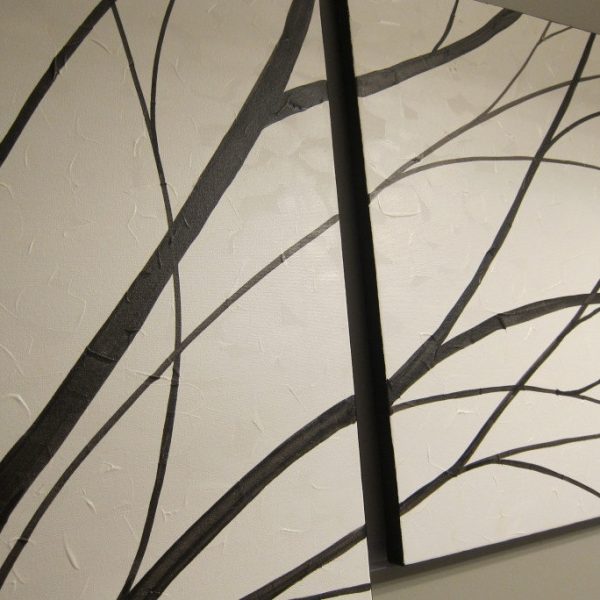 Large Asymmetrical Tree Painting White and Black Art Original Painting Textured Background Simple Custom triptych painting  56x36