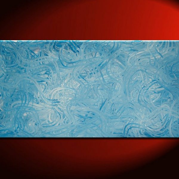 Large Blue Abstract Painting Textured Wall Art Original Home or Office Decor Squiggly Lines 48x24 CUSTOM