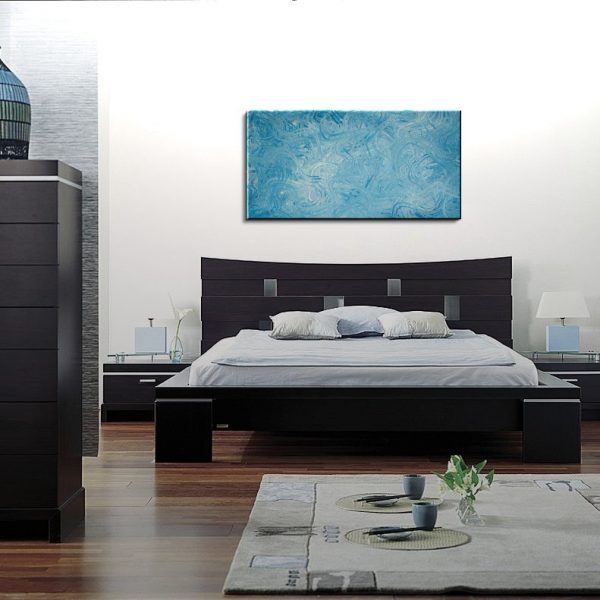 Large Blue Abstract Painting Textured Wall Art Original Home or Office Decor Squiggly Lines 48x24 CUSTOM