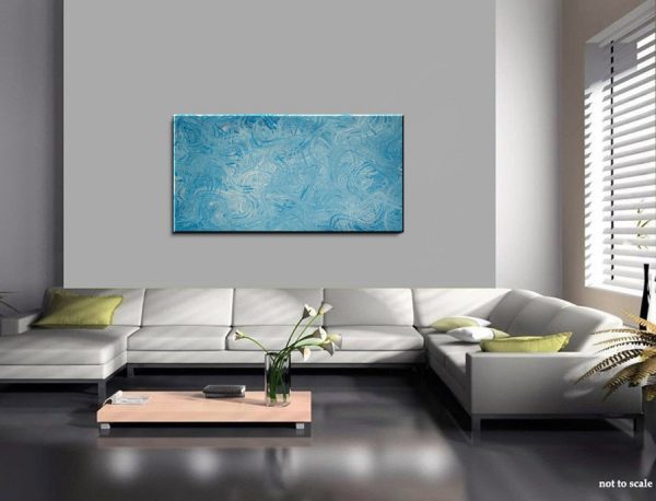 Large Blue Abstract Painting Textured Wall Art Original Home or Office Decor Squiggly Lines 48x24 CUSTOM