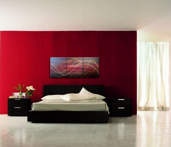 Large Cherry Blossom Painting Midnight Joyful Calming Orginal Art Black Deep Red and Gold Moon 48x20