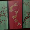 Large CUSTOM Chocolate Brown Green and Gold Cherry Blossom Koi Fish and Bamboo Painting Original Abstract Asian Zen Art 60x16